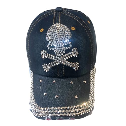 Chapeau tête de mort pour femme avec strass brillants ajustables