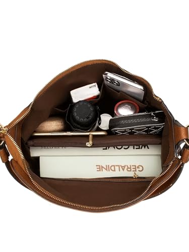 Image of ITALISH Brown Hobo Shoulder Handbag for Women in Faux Leather 39 x 33 x 13 cm