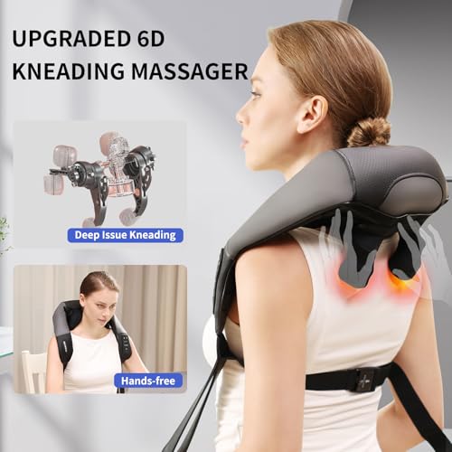 Image of Neck Shoulder Back Massager with Heat, Width Adjustable Cordless Shiatsu Heated Massager for Pain Relief Deep Tissue, Brushless Motor 6D Kneading Massage Gifts for Women Men Mom Dad Birthday Christmas
