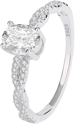 Sparkling Oval Stone Twisted Sterling Silver Ring