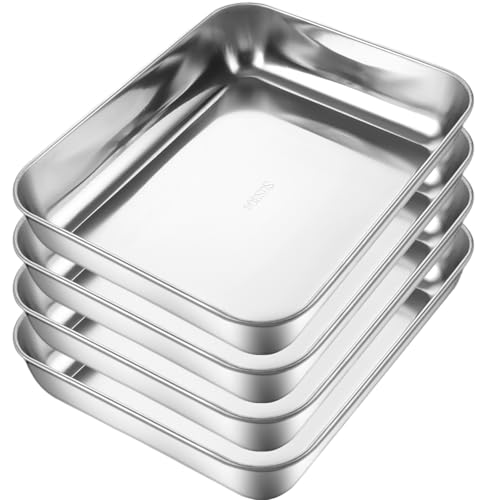 CYEER Teglia da forno in acciaio inox, 4 pezzi, 25 x 20 x 5 cm, in acciaio inox, rettangolare, Baklava Tepsisi, teglia da forno per cottura