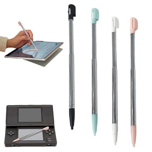 ZORTVUL 4 Piezas Ds Lápiz Táctil Telescópico, Stylus Metálico Para Pantalla Táctil Resistiva, Dispositivos De Navegación, 3Ds, Ds Lite Y Consolas (Negro, Blanco, Rosa, Azul)