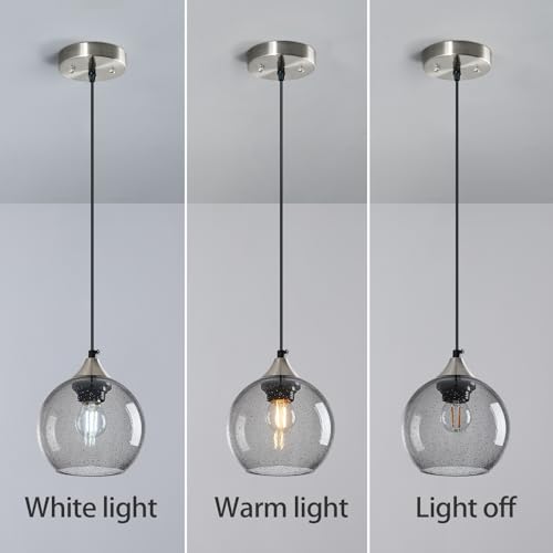 Image of Light Grey Glass Pendant Lights Kitchen Island Globe Pendant Light Fixtures Modern Pendant Lighting for Bedroom Living Dining Room Light Fixture (5.9 in, 1 Pack)