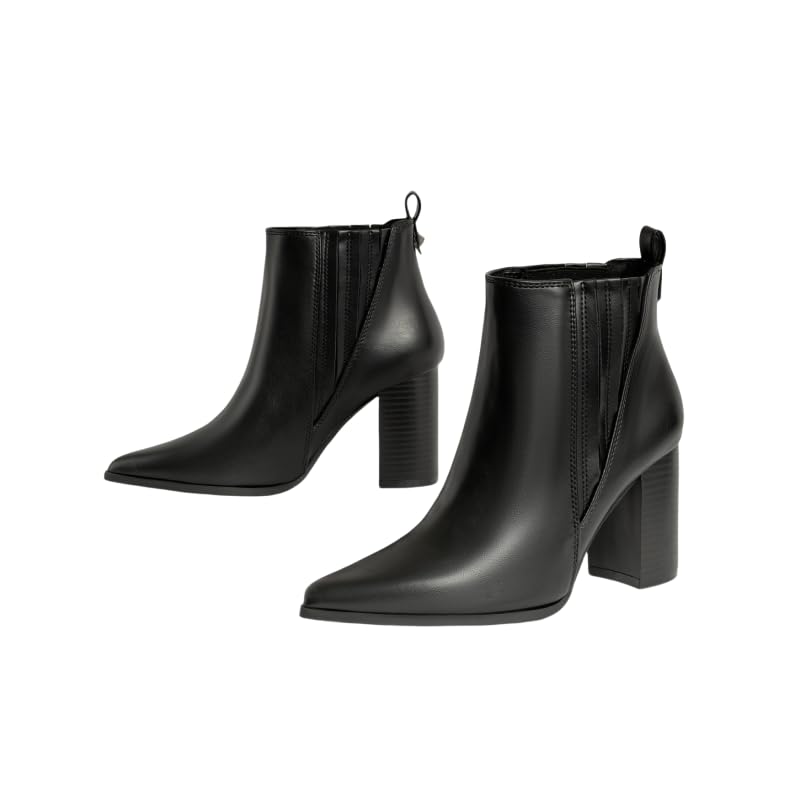 Womens Solid Color Trendy Boots Slip On Casual Chunky Heel Ankle Boots Point Toe Chelsea
