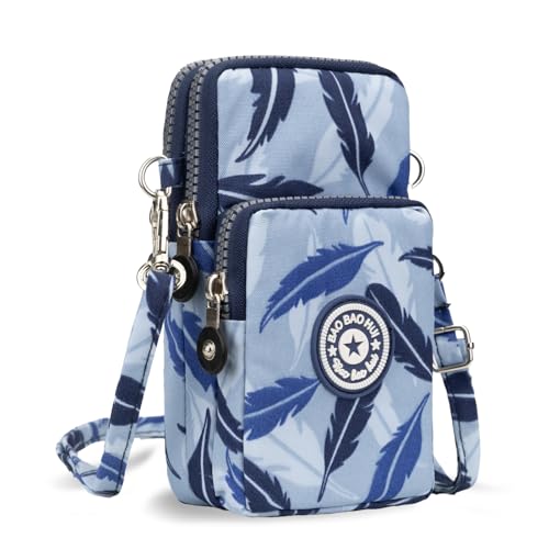 Pequena bolsa transversal para mulheres, mini bolsa de celular carteira com alça ajustável sobre o ombro, Pena azul, Small, Bolsa transversal pequena