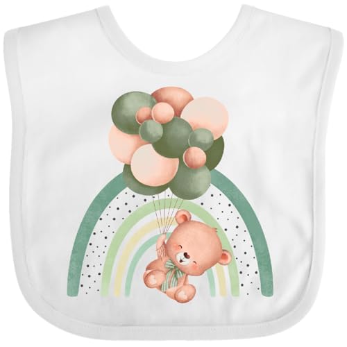 inktastic Teddy Bear, Cute, Bear with Green Balloons, Boho Rainbow Baby Bib