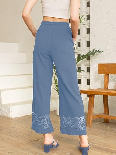 Fancysters Womens Linen Capri Pants Wide Leg High Waisted Palazzo Flowy Casual Loose Beach Summer Pants with Pockets4