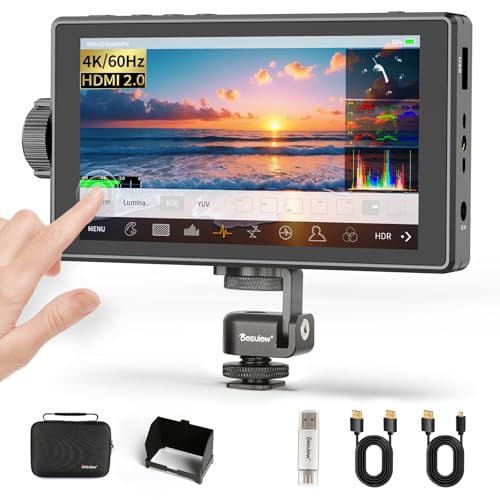 Monitor esterno con fotocamera touchscreen: il monitor Desview A5 ha una risoluzione Full HD 1920 x 1080 a 60 Hz, pannello IPS da 5,5 pollici con angoli di visione di 178°, rapporto di contrasto 1400:1, proporzioni 16: 10, presenta colori vivaci sullo schermo, modalità Eye Saver e tecnologia Flicker-Free aiutano a ridurre l'affaticamento degli occhi durante le lunghe ore di lavoro. I comandi touch screen e la manopola di scorrimento laterale facilitano la navigazione attraverso le impostazioni. Inoltre abbiamo progettato la chiave di bloccaggio del touch screen per evitare il funzionamento erroneo.