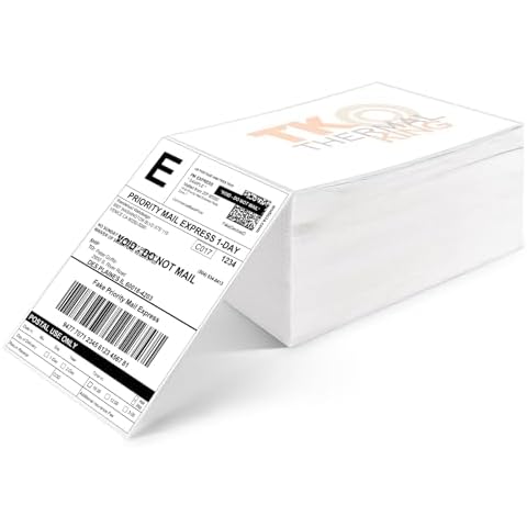 TK Thermal King, 4" x 6" 1 Stack Fanfold Direct Thermal Labels, White Perforated Strong Adhesive Water Resistant Stickers for Mailing Shipping (500 Labels/Stack) Cover