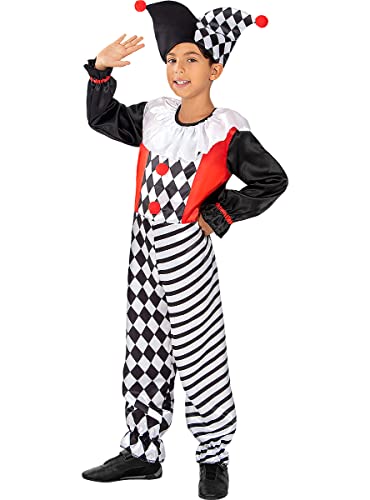Funidelia | Déguisement arlequin pour garçon Clown, Cirque - Déguisement pour enfant et accessoires pour Halloween, carnaval et fêtes - Taille 10-12 ans -...