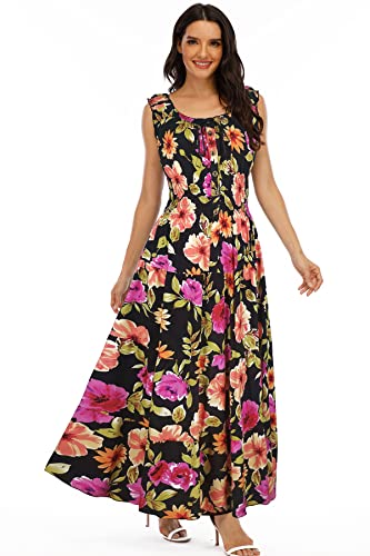 Image of OSTOO Women's 2026 Summer Boho Floral Print Tiered Casual Flowy Long Maxi Dress