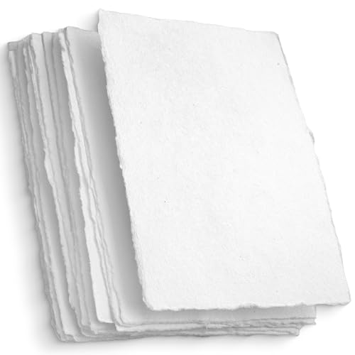 Wanderings Handmade White Deckle Edge Blank Paper - 4x6 - Pack of 50 - Watercolour/Mixed Media Paper - Save The Date Invitations Greeting Cards Notes DIY Arts Crafts - Thick 150 GSM
