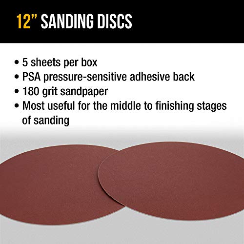 Image of Dura-Gold Premium 12 inch Sanding Discs - 180 Grit (Box of 5) - Sandpaper Discs with PSA Self Adhesive Stickyback, Fast Cutting Aluminum Oxide Abrasive - Drywall, Floor, Woodworking, Automotive, Sander