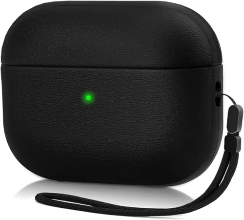 Image of Meyaar Silicone Leather for AirPods 4 and AirPods 4 with Active Noise Cancellation (ANC) (2024) Front LED Visible with Carabiner Thread (Black)