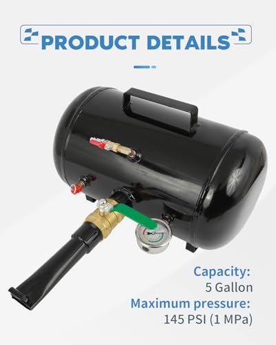 Image of ECCPP 5 Gallon Air Tire Seating Blaster 145PSI Blaster Tool Inflator Wheel Seating Tool Tank for Car Truck ATV Tank, Black