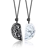 COAI Obsidian Howlite Stone Phoenix Dragon Matching Couple Necklaces