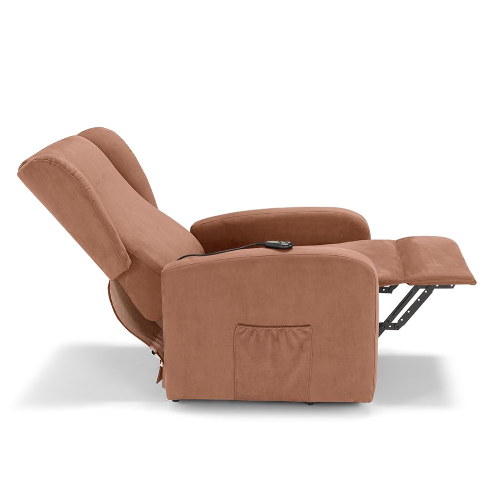 REDÒKASA Poltrona relax elettrica NEW ORLEANS per anziani e disabili con 2 motori, 4 ruote per lo spostamento, Kit Optional Batteria, alzapersona, tessuto idrorepellente (Senza Kit Batteria, Terra)