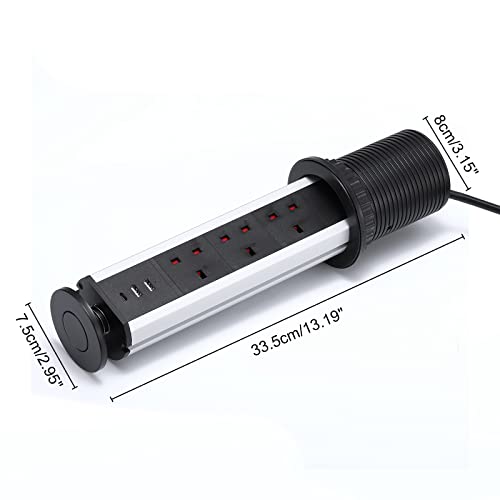 Pull Pop Up Power Sockets For Kitchen Worktops Electrical Plug Socket With 1 Type-C & 2 Usb Charging Ports, Silver - 7