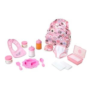Melissa & Doug Doll Feeding and Changing Accessories – Bib, Bag, Diaper, Wipes, Utensils, Bottles – Mine To Love Baby Doll Diaper Bag, Baby Doll Accessories For Kids Ages 3+,Pink