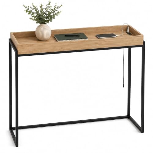 Image of URBNLIVING Tray Top Console Table with USB Socket, Oak