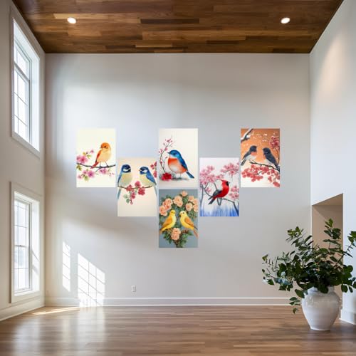 Image of SiddArtify Watercolor Bird Wall Art Prints Set - Floral Bird Poster Decor for Living Room Bedroom Office - 12x18 inch Board Pack of 6