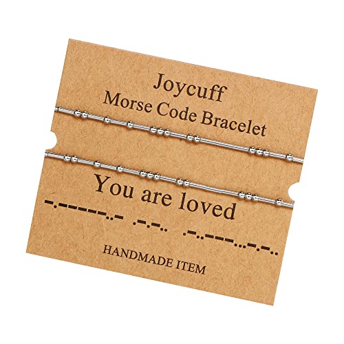 Image of JoycuFF Inspirational Morse Code Bracelets for Women Silver Beads Jewelry Encouragement Mantra Gifts for Her