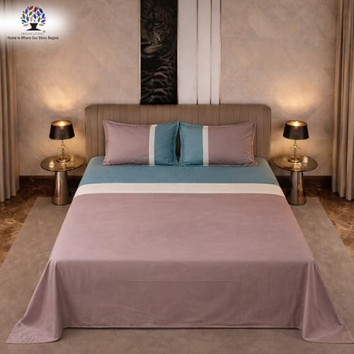 Image of Dream Living Ombre Queen Bedsheet with 2 Pillow Covers | 130 GSM | 220x250 Cm | Beige & Blue