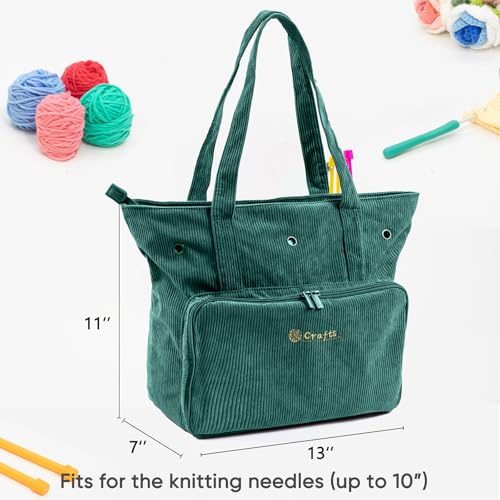Image of Large Yarn Tote Organizer - Corduroy Knitting Storage Holder for Yarn, Hooks & Accessories, Portable Craft Carryall for Crocheting Lovers, Mother's Day Gift