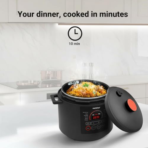 NutriChef Electric Pressure Cooker 6 Quart Capacity | 9 Function Digital Countertop Pressure Cooker | Adjustable Time & Temperature | Cook, Bake, Steam, Broil, & Braise | 13.1 x 11.4 IN | Black by NutriChef - Used condition - Image 2