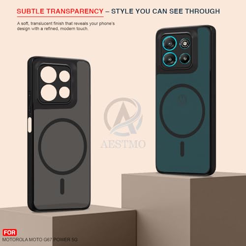 Image of AESTMO Motorola Moto G67 Power / G57 Power 5G Back Cover | 360 Protection | Matte Frosted Hard Back Translucent | Compatible with MagSafe Accessories (MagSafe Matte Hard Black Bumber)