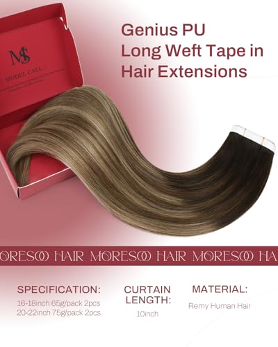 Image of Moresoo Genius Weft Tape in Hair Extensions Bronde 18 Inch 65g 2Pcs | Skin weft tape in hair extensions, flat PU construction, flexible placement, bronde dimension for waves and ponytails