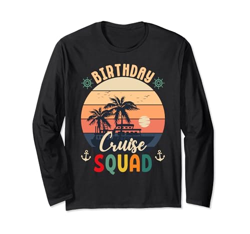 Birthday Cruise Squad 2024 Vintage Birthday Party Vacation Maglia a Manica