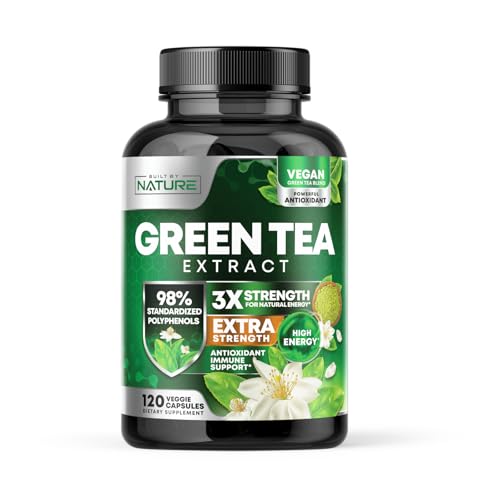 Built by Nature Green Tea Extract 1000mg – High Potency Supplement with 98% Polyphenols, 75% Catechins & 45% EGCG – Natural Energy Support – Non-GMO – 120 Capsules