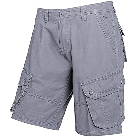 comefohome Mens Cargo Shorts Summer Casual Cotton with Multi Pockets UK Grey 34 Waist Cover