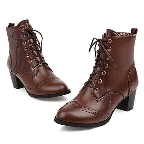 Betastella Women's Lace Up Booties Chunky Heel Ankle Boots Side Zip Short Boots Dress Shoes3