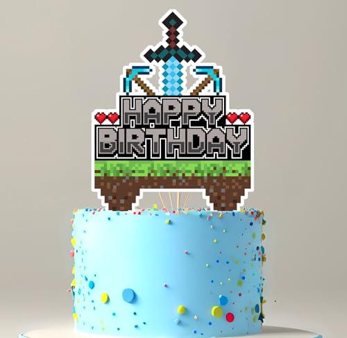 Mining Pixel Craft Birthday Cake Topper for Boys & Girls Video Game Themed Happy Birthday