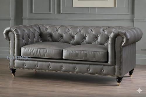 Image of A to Z Furniture Classic 3+2=5 Seater Sofa Set Luxury Chesterfield Leatherette Sofa in for Home Living Room & Office (3+2+1=6 Seater Sofa Grey)