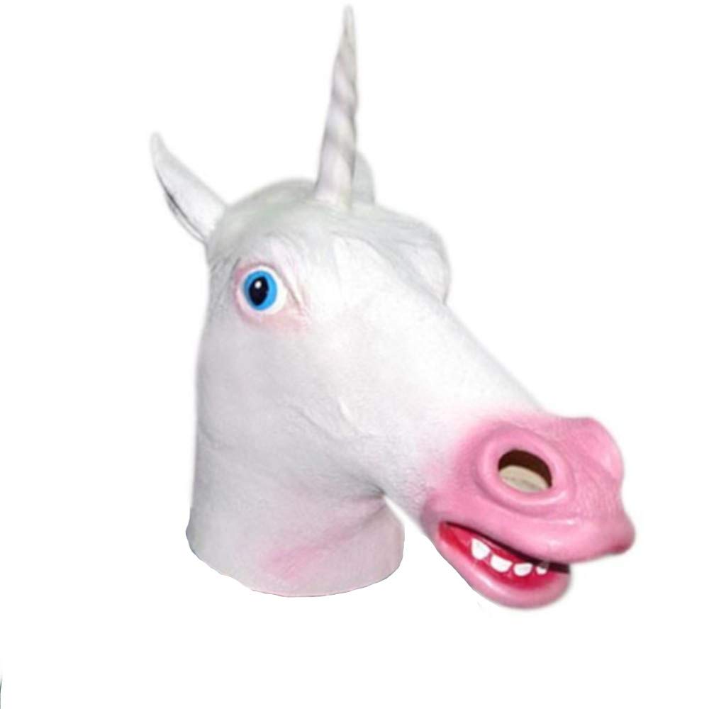 B-Creative Latex Full Head Overhead Animal Cosplay Masquerade Fancy Dress Up Carnival Mask (White Unicorn Mask)
