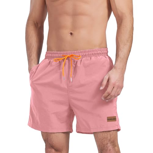 Ougelebo Badehose Herren Badeshorts Herren Kurz Schnelltrocknend Badehosen Männer Schwimmhose Boardshorts mit Reißverschlusstasche pink XL