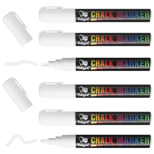 WISYOK 6pcs Kreidestifte, Kreidemarker Weiss, Whiteboard Marker Weiß, Weißwandstifte, Flipchart Stifte, Whiteboard Stifte, Kreidestifte für Tafel Abwaschbar - Wendespitze 6mm