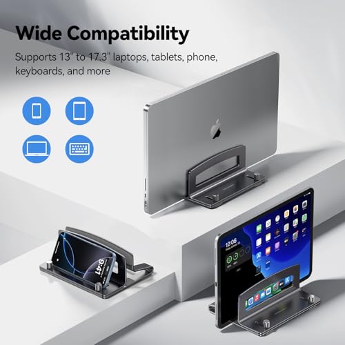 Image of TECKNET Vertical Laptop Stand, Adjustable Aluminum Laptop Stand (Fits Up to 17.3 inch), Space-Saving Vertical Stand with Non-Slip & Scratch-Resistant Silicone, Compatible with MacBook Pro /Air, Dell, HP