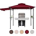 FAB BASED 5x8 Grill Gazebo, Outdoor BBQ Grill Patio Canopy with Extra Shadow & LED Lights, Barbeque Gazebo Canopy (Red)