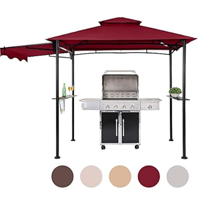 FAB BASED 5x8 Grill Gazebo, Outdoor BBQ Grill Patio Canopy with Extra Shadow & LED Lights, Barbeque Gazebo Canopy (Red)