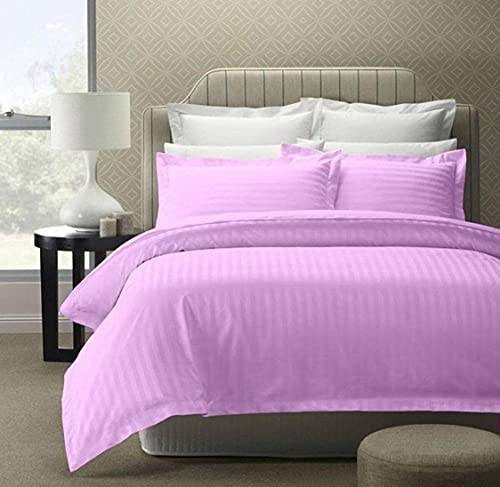 Image of YKC Glace Cotton Satin Striped Plain Color King Size Bedsheet for Double Bed with Two Pillow Covers (Light Purple /Lavender - 90 x 100 Inch)