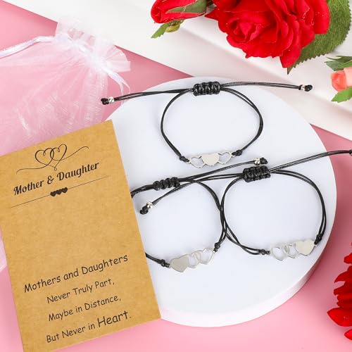 Image of EOBOH Mother's Day Gift Bracelets, Mother's Day Bracelets Adjustable Hearts Mother Daughter with Card, Love Mothers Day Gifts for Grandma Daughter Accessories