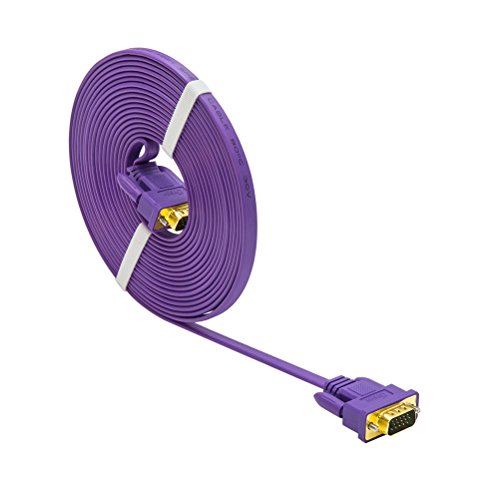 DTECH Flat VGA to VGA Cable 15ft Male to Male SVGA Cord Ultra Slim for Computer Monitor Projector (Purple, 15 Feet)