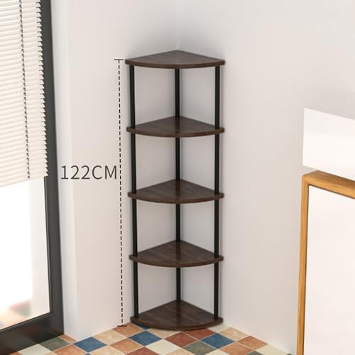 Bibliothèque d'angle meuble de rangement vertical 5 étagères métal bois - 8