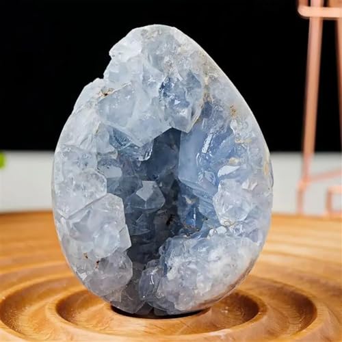 Pierre de célestine bleue sculptée en œuf, cristal de décoration haut de gamme