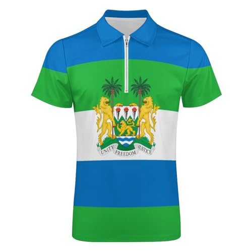 Polo Homme à Manches Courtes avec fermeture 1/4 zippée et motif Sierra Leone