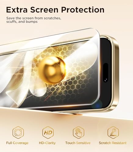 Image of Magnetic Glossy Case for iPhone 17 Pro,iPhone 17Pro Phone Case Slim Clear Luxury with Screen Protector & Camera Protector [Compatible with MagSafe], Shockproof Cover for iPhone Pro 17-Gold